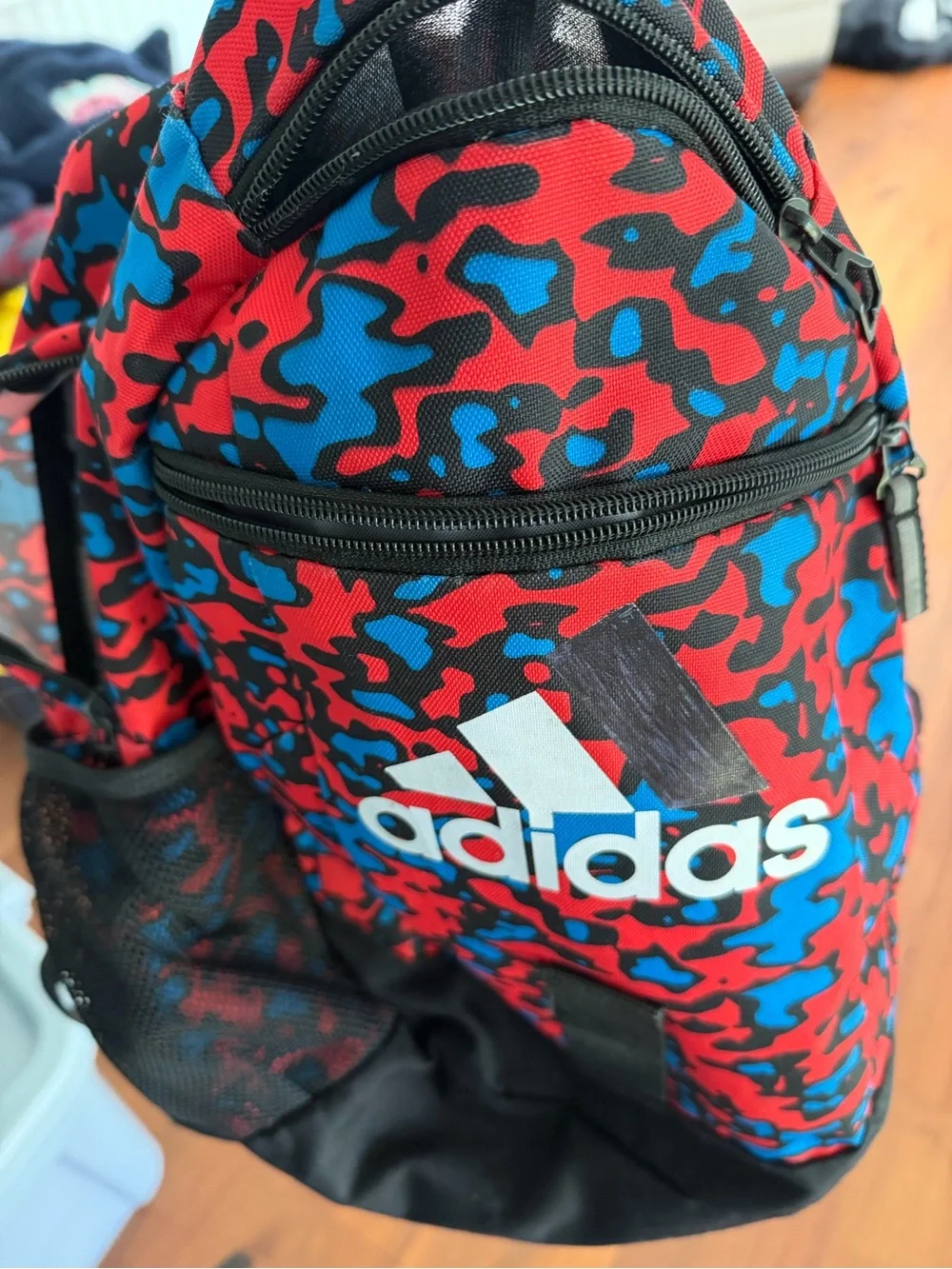 adidas Kids Red and Blue Camo Print Backpack